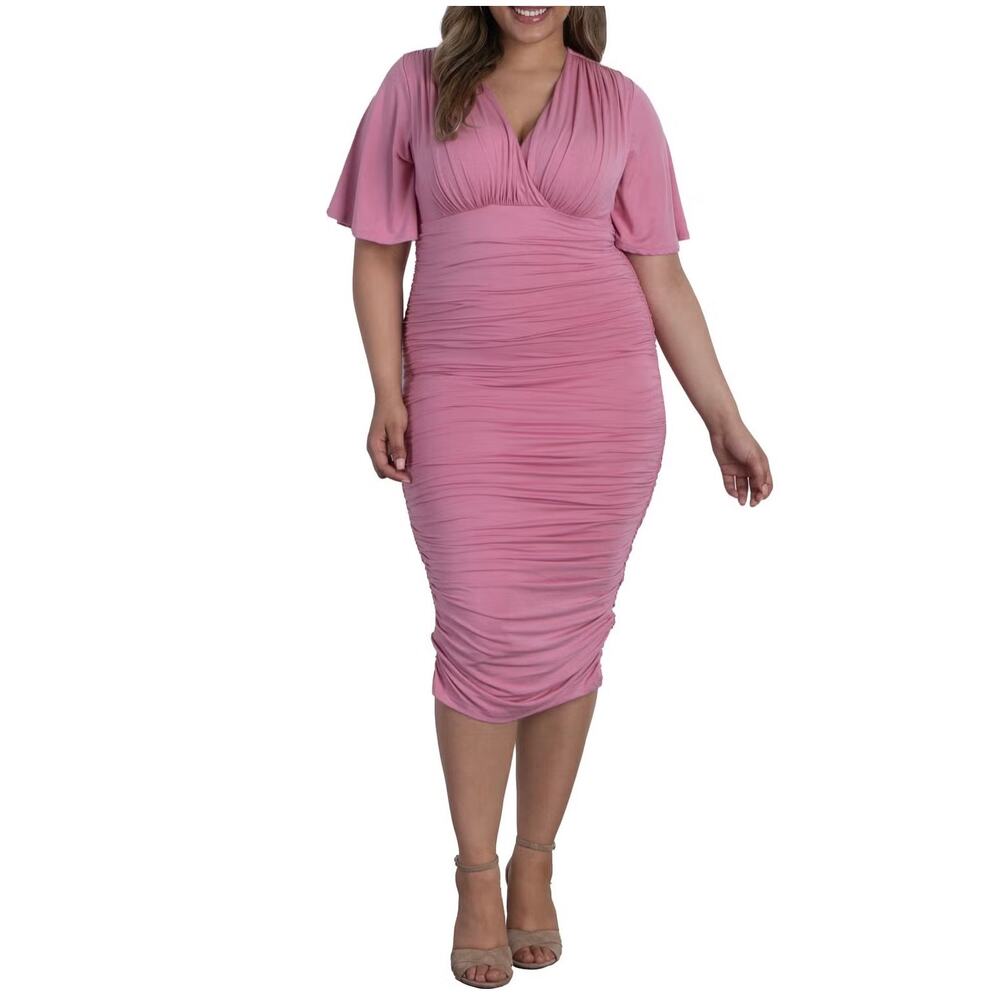 Kiyonna Rumor Ruched Bodycon Dress Dusty Rose Plus Size Cocktail Dress Size 1X